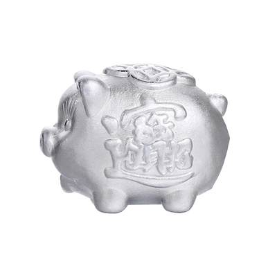 3D硬银纳财进宝生肖猪金钱3D硬银工艺转运珠配手工红绳批发零售价